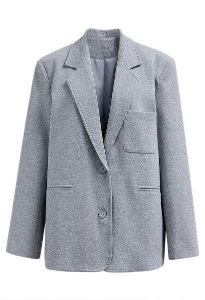 Notch Lapel Cotton-Blend Blazer in Grey
