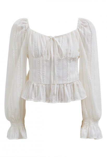 Square Neck Cropped Dolly Top in Ivory