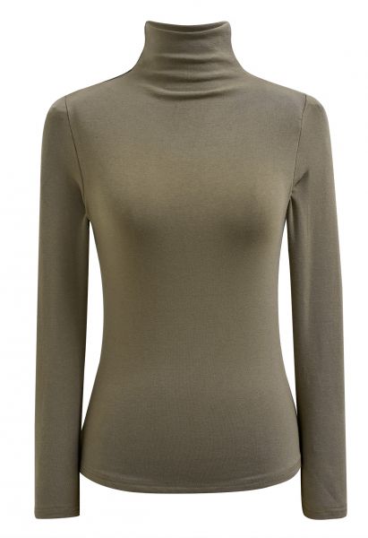 Soft High Neck Top in Taupe