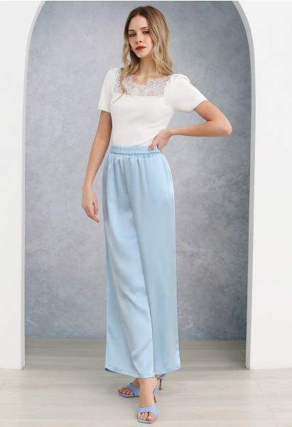 Satin Finish Pull-On Pants in Blue