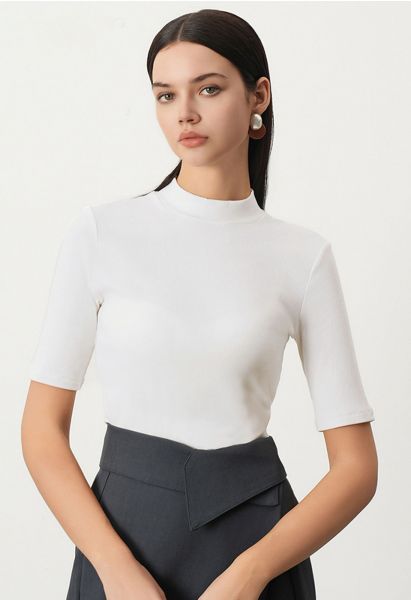 Sophisticated Elbow Sleeve Top in White