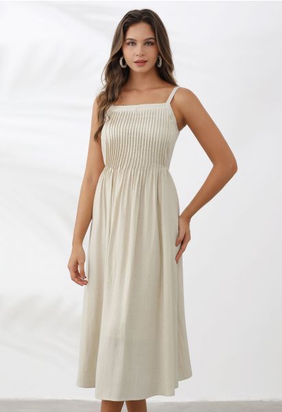 Pintuck Linen-Blend Cami Dress in Linen