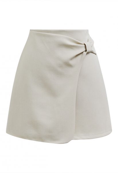 Graceful Bowknot Flap Mini Skirt in Sand