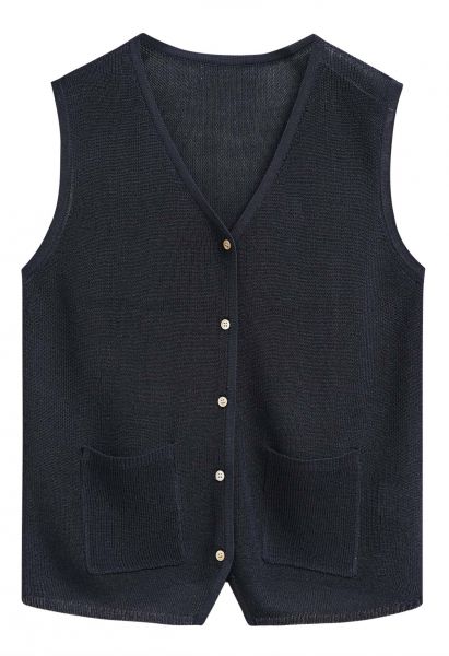 Button Down Patch Pocket Vest in Navy