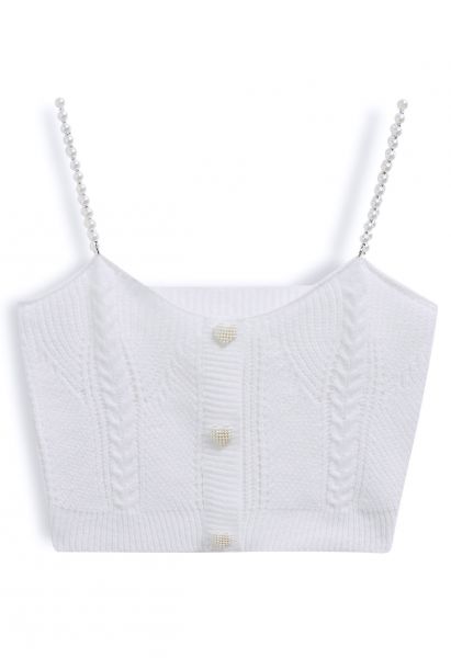 Pearly Heart Cami Crop Top in White