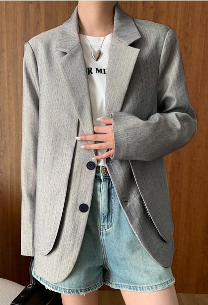 Fake Two-Piece Button Down Blazer in Grey