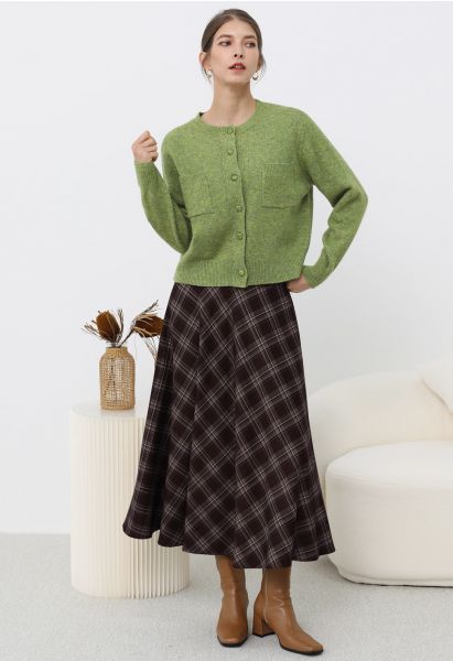 Plaid Charm Flare Midi Skirt in Burgundy