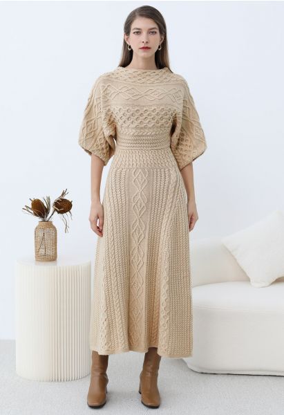 Artisanal Charm Boat Neck Cable Knit Dress