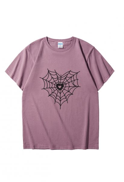 Black Heart Spider Web Pattern T-Shirt