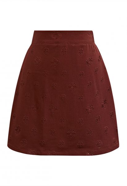 Embossed Rose Mini Bud Skirt in Burgundy