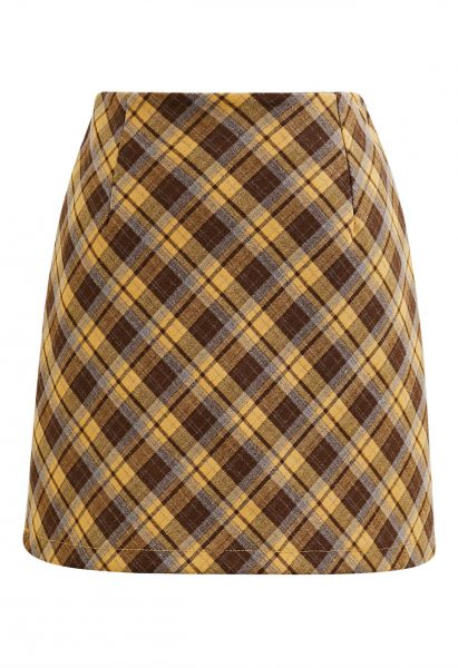 Falling for Plaid Mini Bud Skirt in Mustard