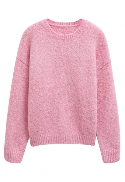 Ribbed Fuzzy Soft Knit Sweater in Pink