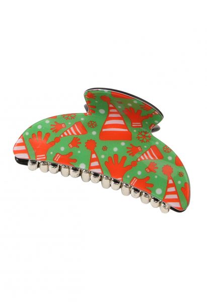 Cute Christmas Pattern Hair Claw in Green