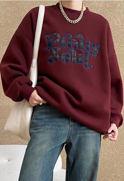 Pretty Soul Fleece-Lined Oversize Sweatshirt in Burgundy