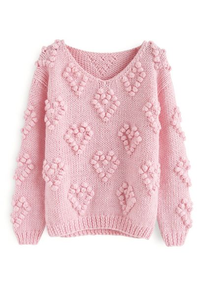 Suéter con cuello en V Knit Your Love en rosa