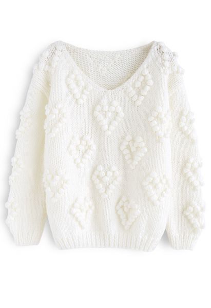 Suéter con cuello en V Knit Your Love en blanco