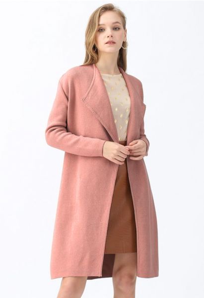 Classy Open Front Knit Coat in Coral
