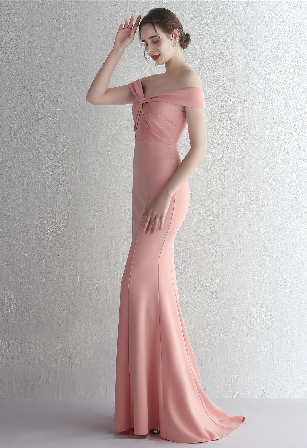 Twist Front Off-Shoulder Gown in Pink
