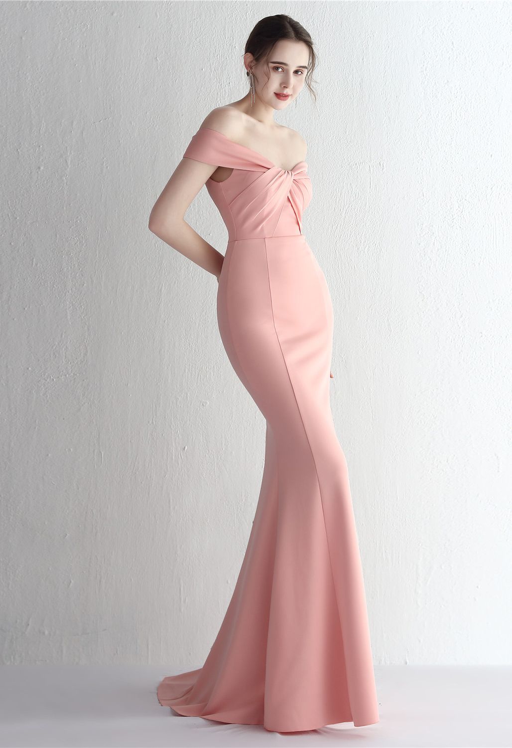 Twist Front Off-Shoulder Gown in Pink