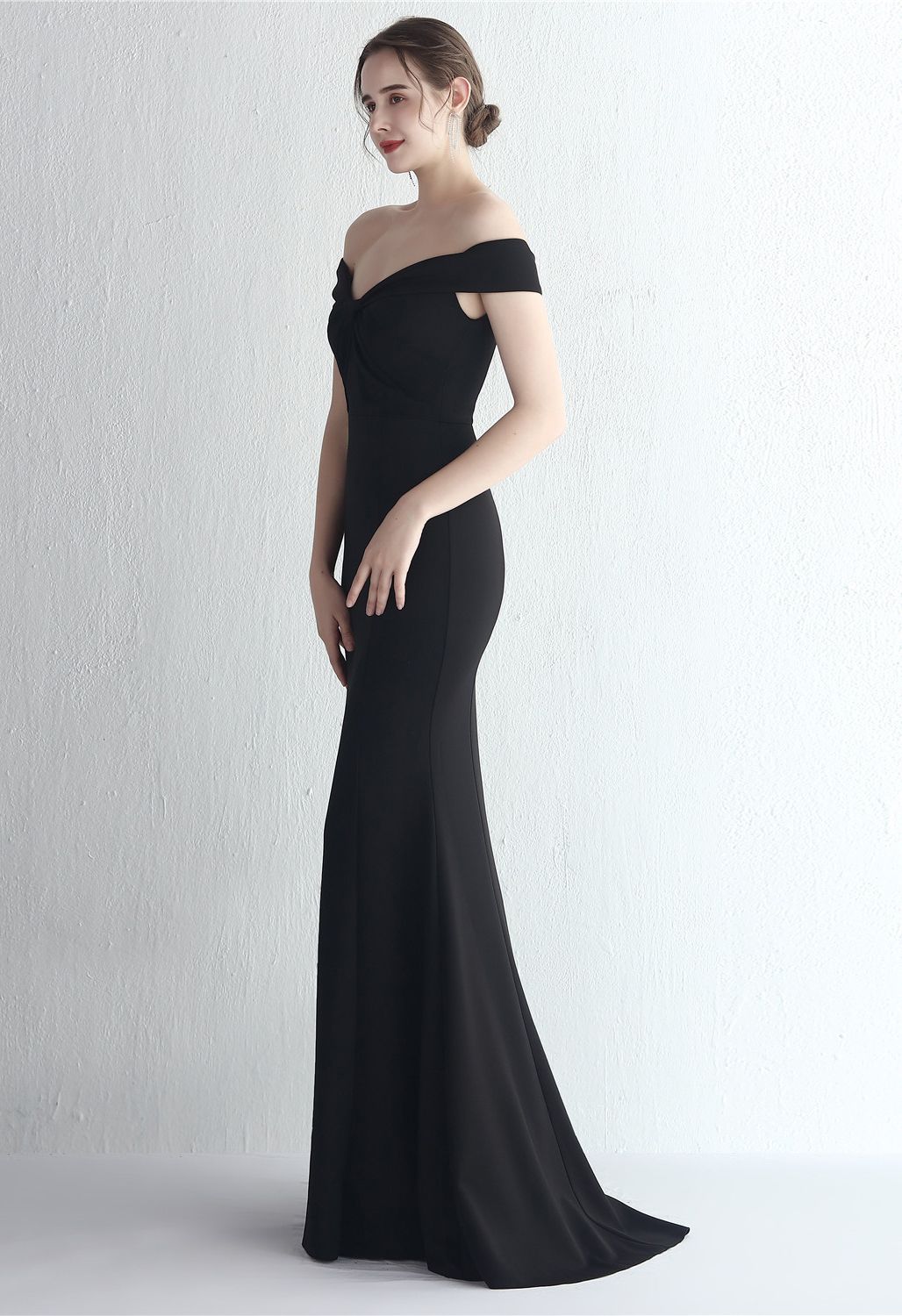 Twist Front Off-Shoulder Gown in Black