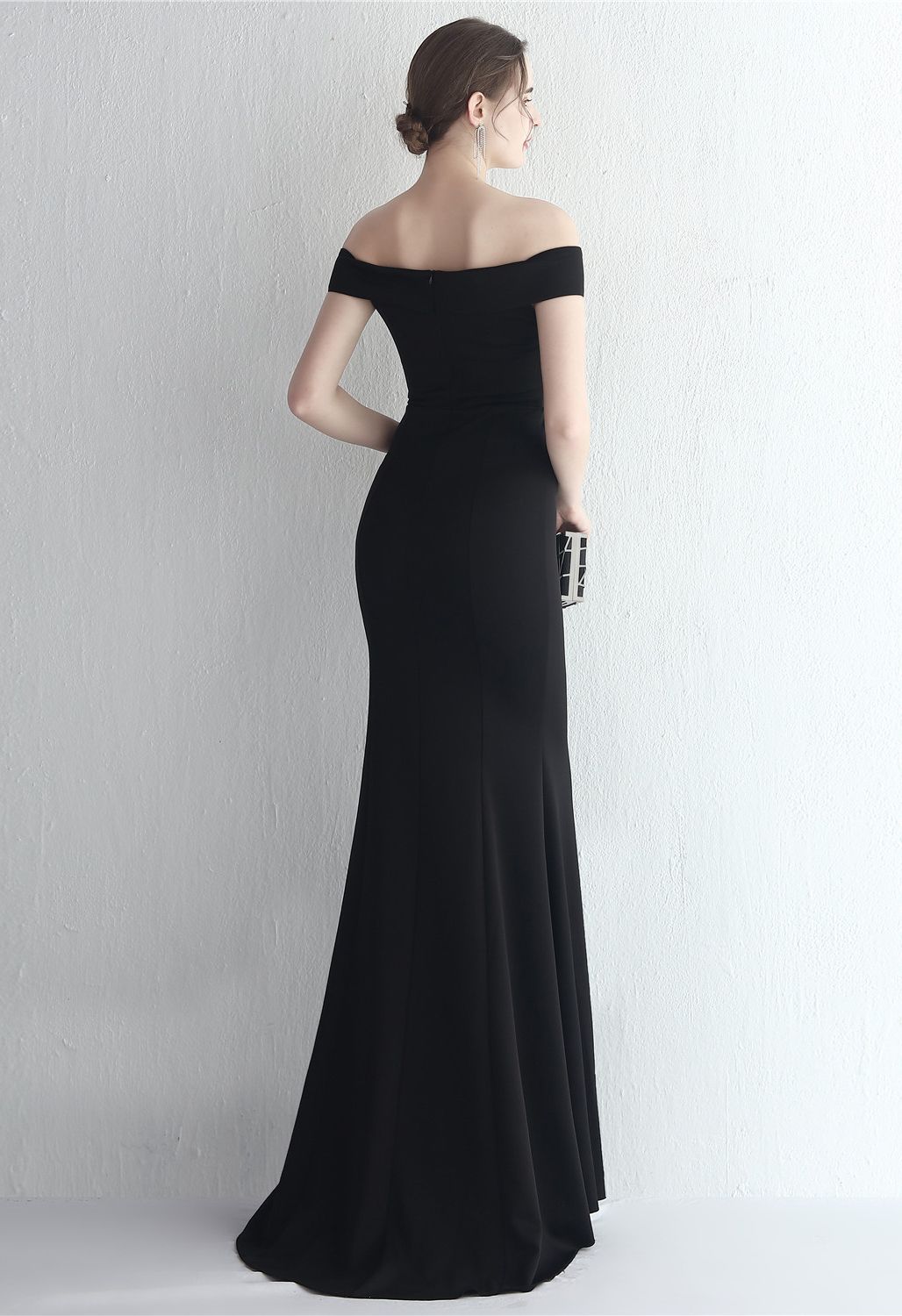 Twist Front Off-Shoulder Gown in Black