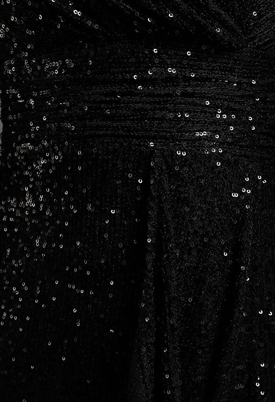 Shimmer Sequin Ruffle Wrap Dress in Black