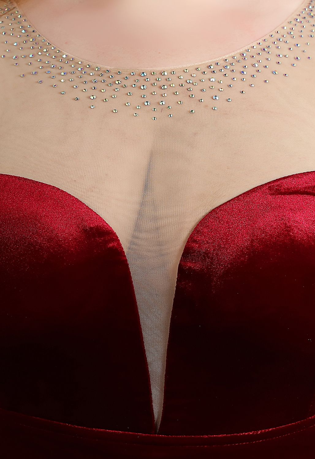 Ombre Sequins Velvet Spliced Gown in Burgundy