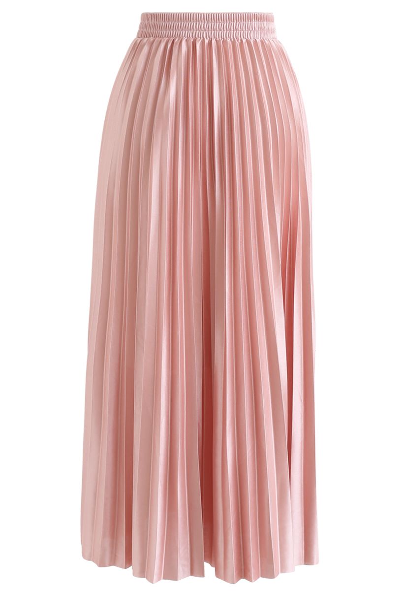 Full Pleated Midi Skirt in Peach