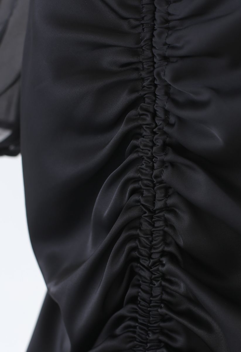 Organza Spliced Ruched Top in Black