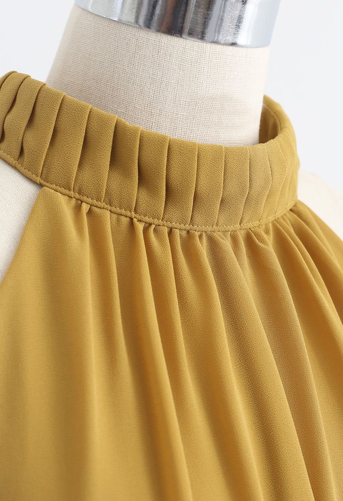 Pleats Embellished Halter Top in Mustard