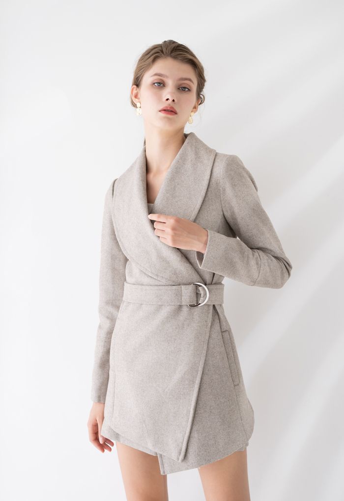 Rabato Wrap Belted Wool-Blend Coat in Light Tan