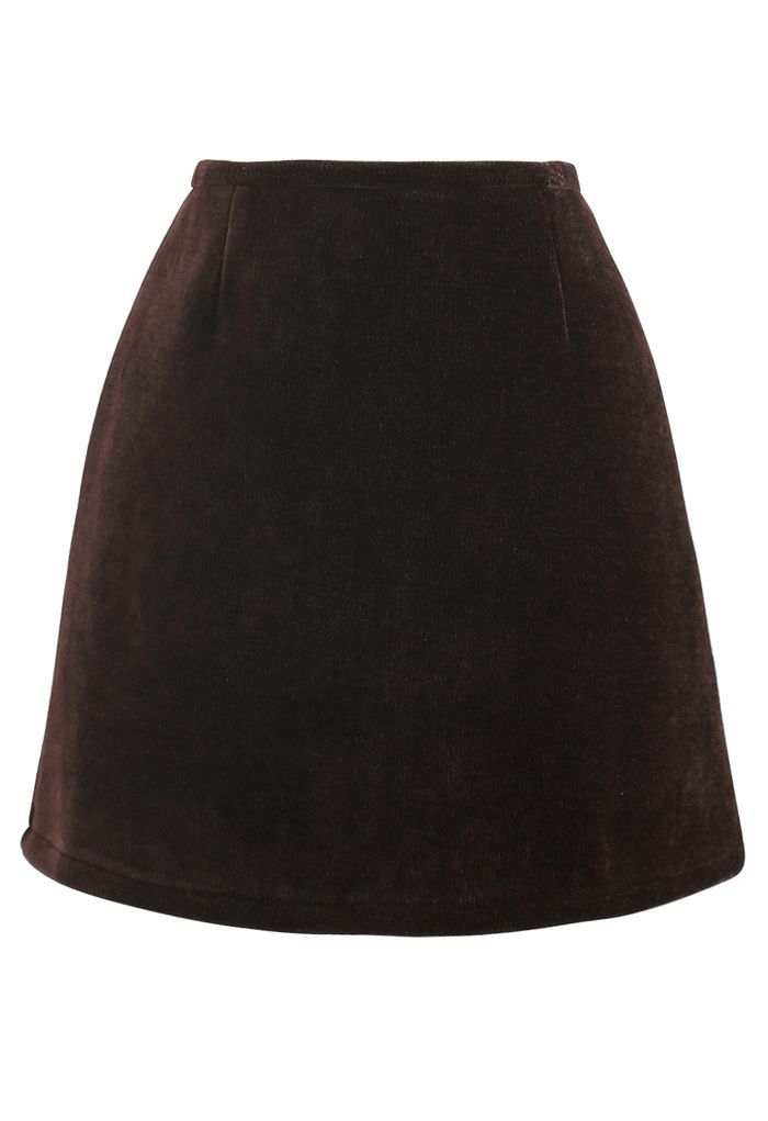 Corduroy Mini Bud Skirt in Brown