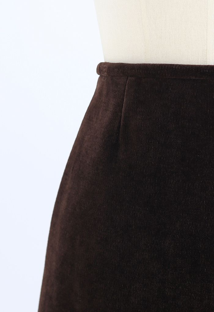 Corduroy Mini Bud Skirt in Brown