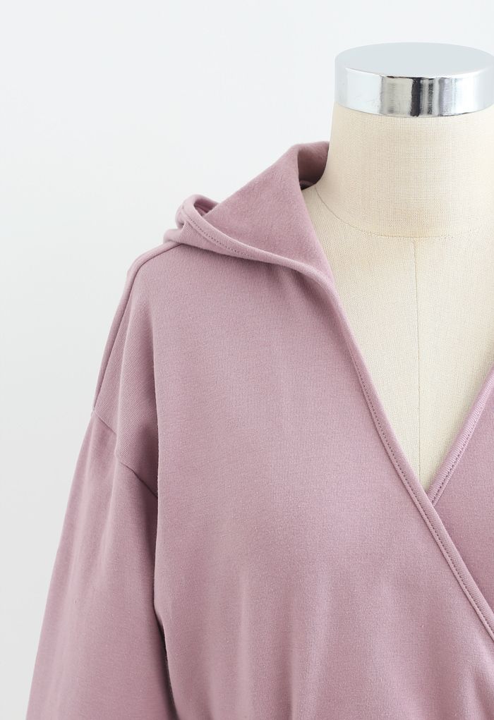 Self-Tied Front Cropped Hoodie in Lilac