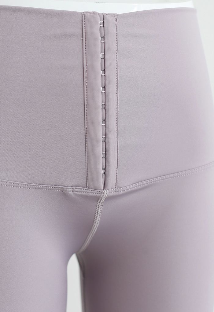 High Waisted Hook and Eye Fastening Leggings in Lilac