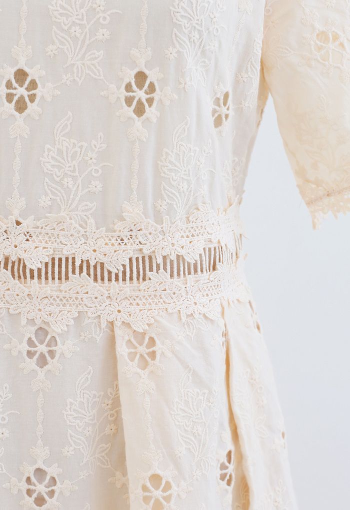 Short Sleeve Embroidered Crochet Dress