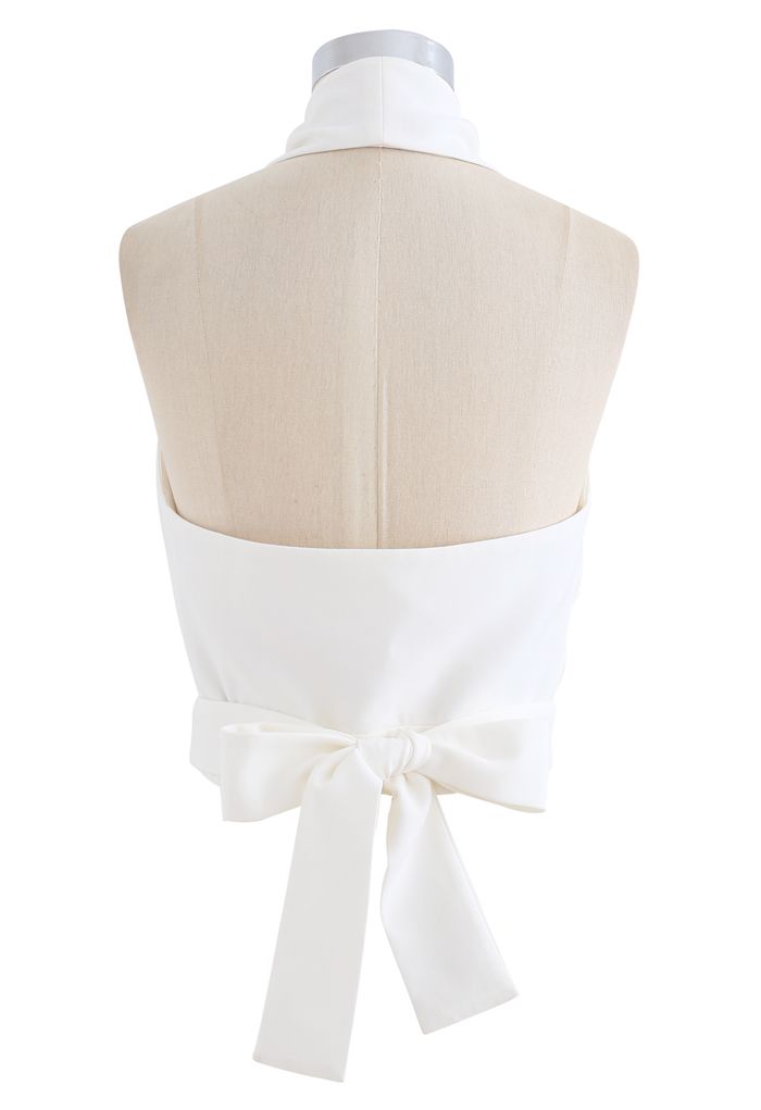 Tie Waist Halter Crop Top in White