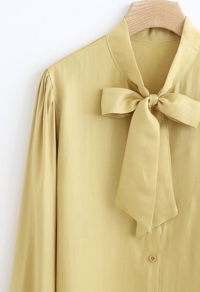 Shimmer Bowknot Button Down Shirt in Mustard