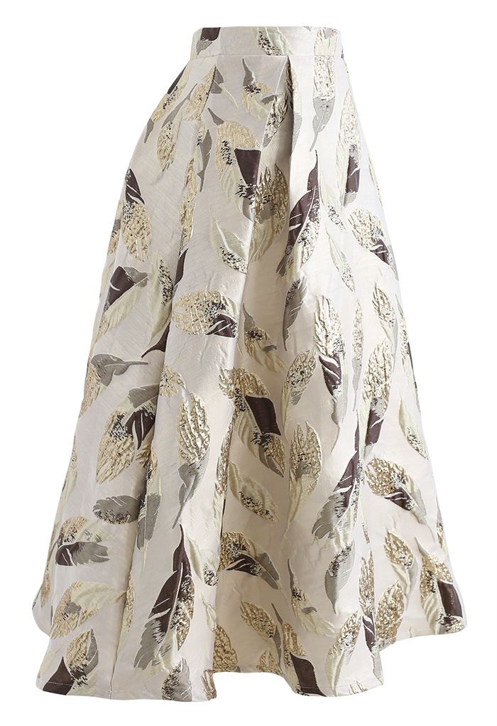 Golden Leaves Jacquard Midi Skirt