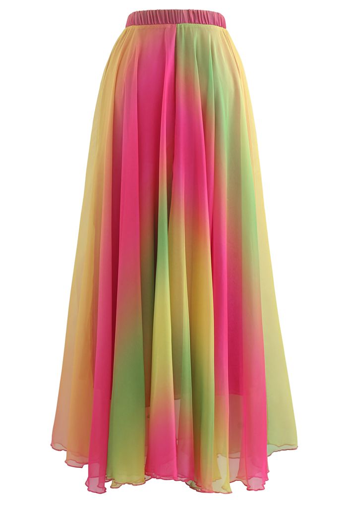 Tie Dye Chiffon Maxi Skirt in Hot Pink