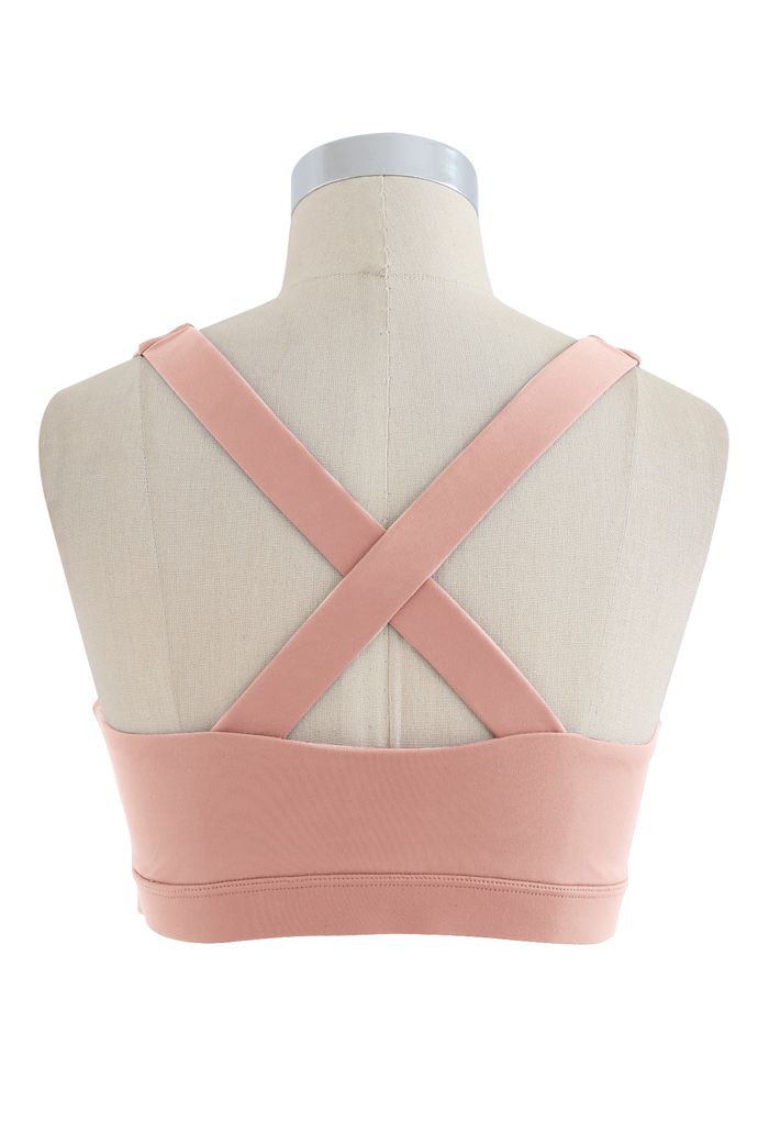O-Ring Cross Back Low-Impact Sports Bra in Pink