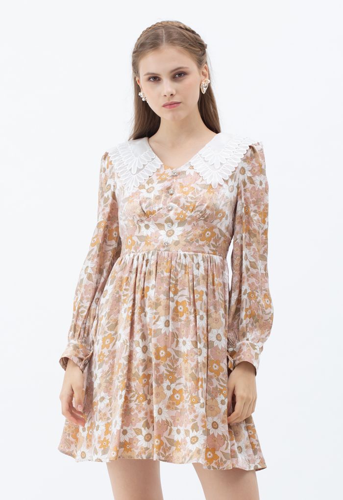 Luxury Bloom Tiered Collar Buttoned Dress