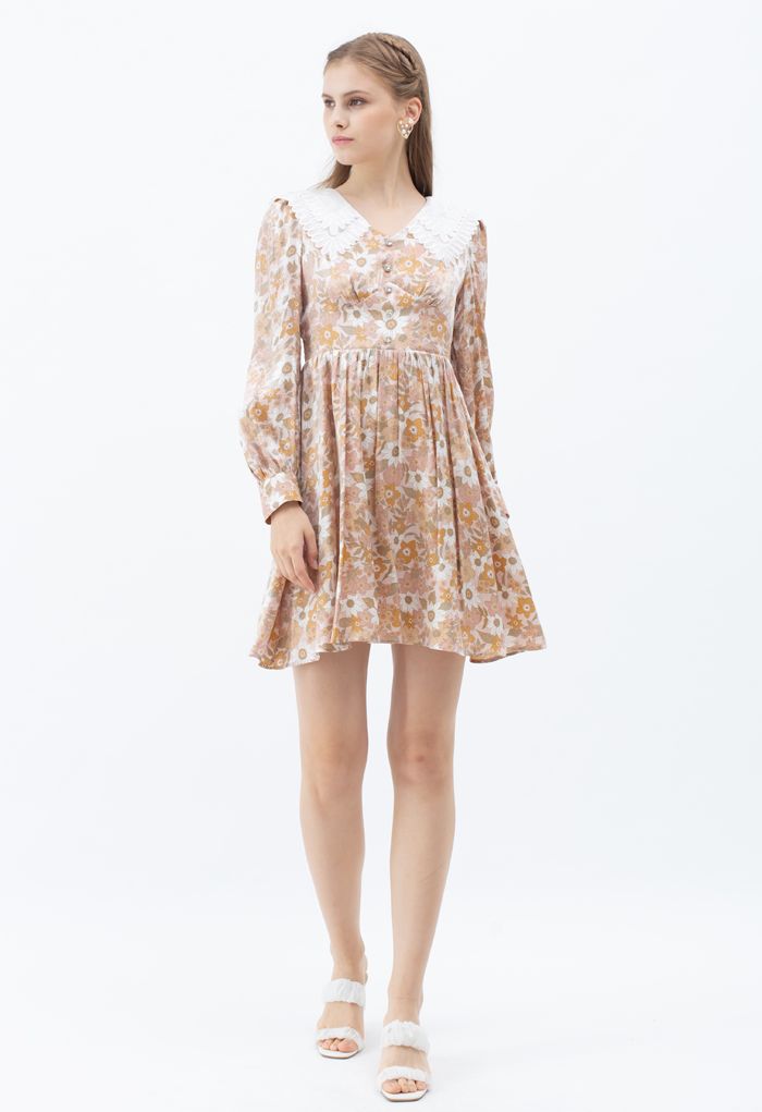 Luxury Bloom Tiered Collar Buttoned Dress