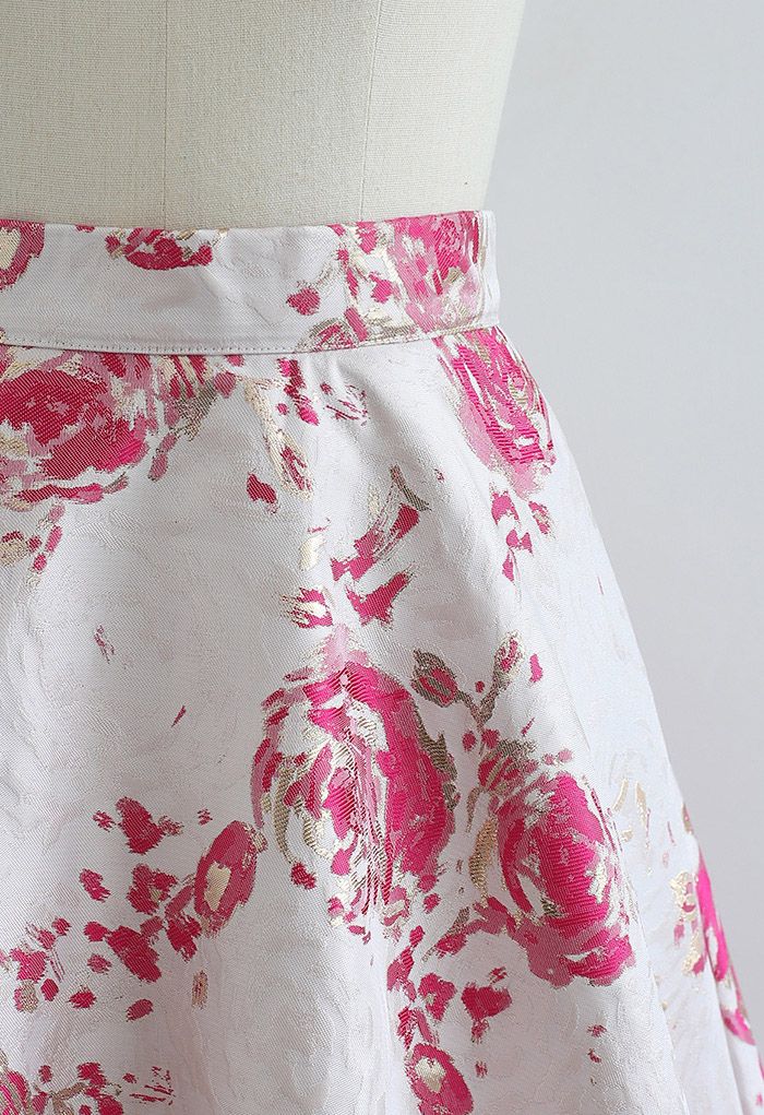 Reddish Rose Jacquard A-Line Midi Skirt