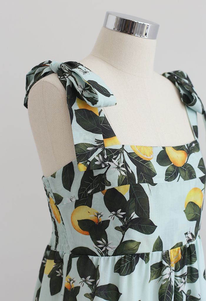 Minty Lemon Printed Tie-Strap Maxi Dress
