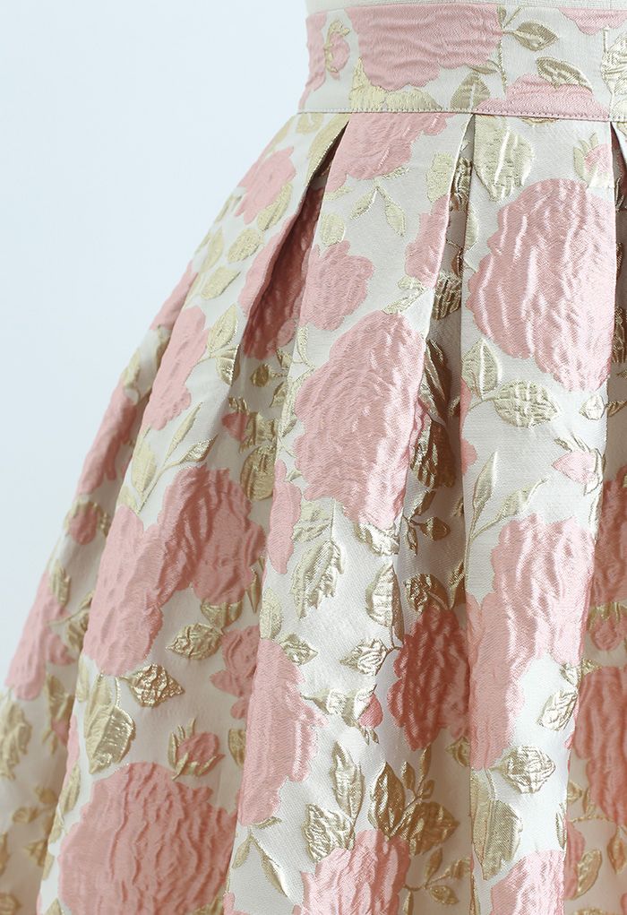 Charming Rose Jacquard Embossed Pleated Skirt