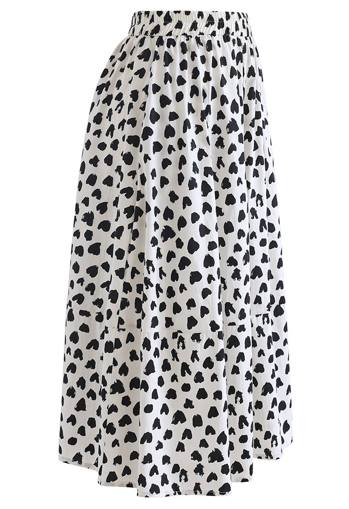 Lovely Heart Print Cotton Midi Skirt in Ivory