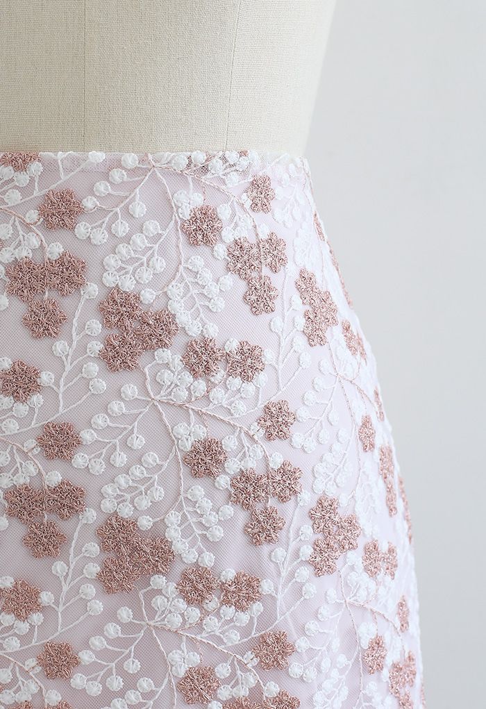 Embroidered Floral Mesh Mini Skirt