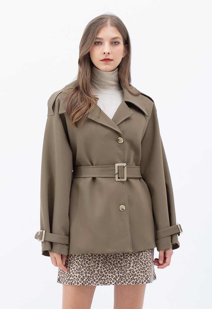Button Down Belted Coat in Brown