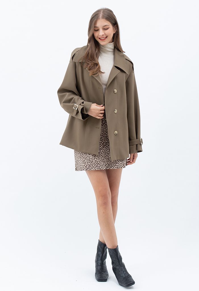 Button Down Belted Coat in Brown
